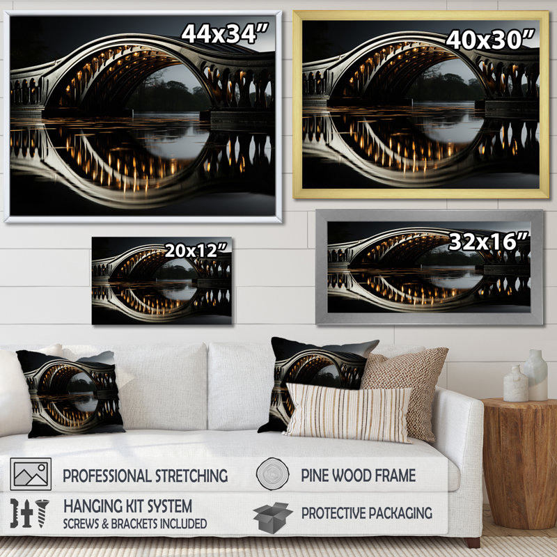 Pont noir avec reflets onyx - architecture, art mural, salon, Encadrement doré, H 12 po x l 20 po x P 1 po