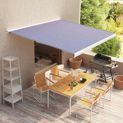 Vidaxl Awning Top Sunshade Canvas Blue & White