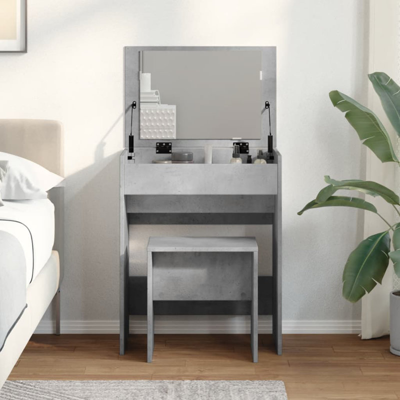 Dressing Table with Mirror, Concrete Grey