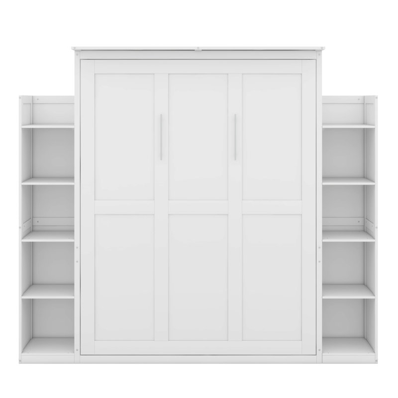 Grand lit escamotable avec tablettes et DEL, Blanc