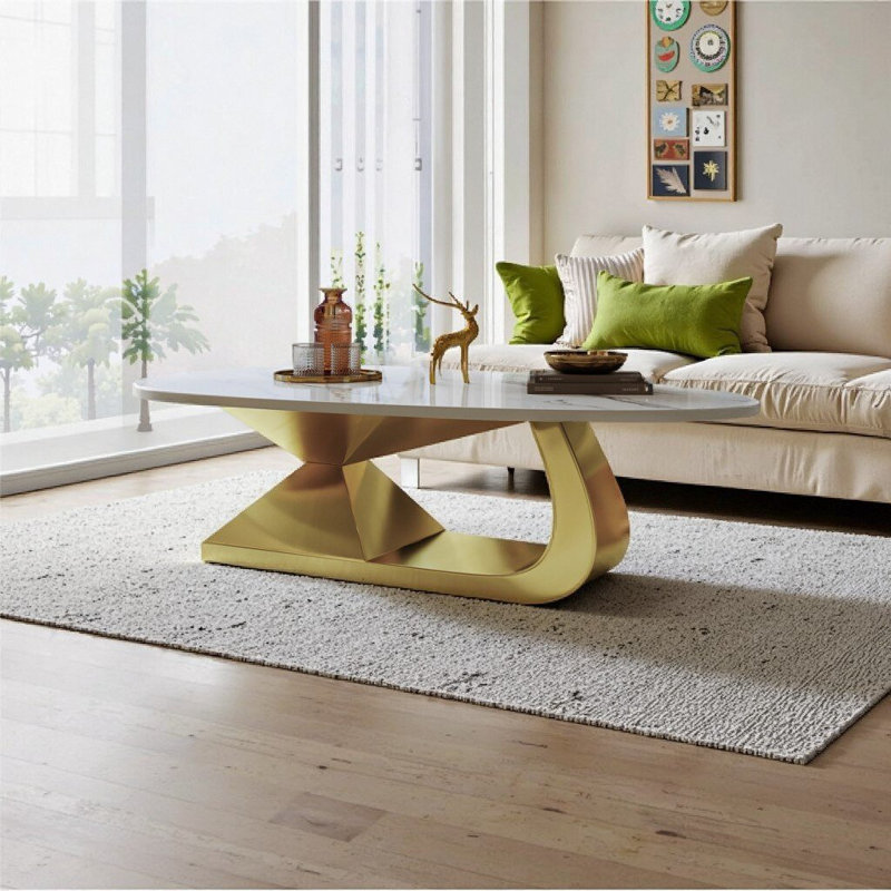 Table basse en pierre frittée Modern, Gold+White