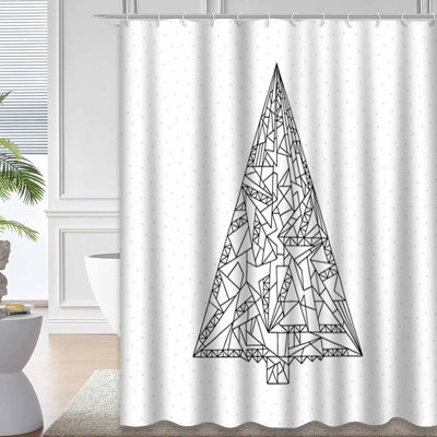 Waterproof Holiday Tree Abstract Christmas Shower Curtain with 12 Hooks