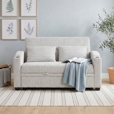 Sofa Bed with Adjsutable Backrest, Pillows, Charging Ports and Cup Holders