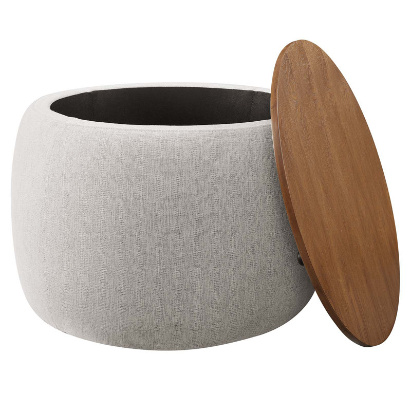 Perla Upholstered Ottoman, Ivory Fabric