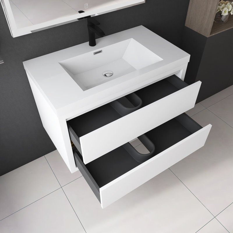 Meuble-lavabo mural 36 po avec lavabo, Blanc