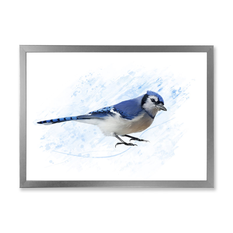 Geai bleu rétro - impression sur toile, Toile avec cadre argenté, H 30 po x l 40 po x 1,5 po