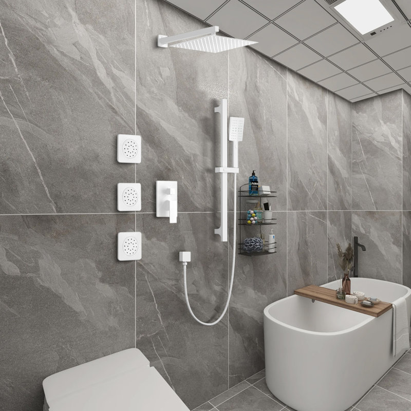 Système de douche à barre coulissante 12 po, ensembles de douche carrés avec pomme de douche à pluie complète avec jets de corps et portables, fixation murale