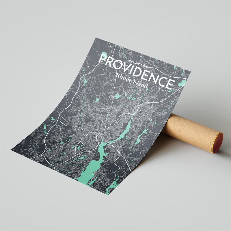 Providence, carte de la ville, impression, H 24 po x l 18 po, Vert / gris