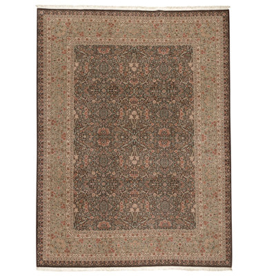 Tapis aubergine et vert clair noué à la main de haute qualité