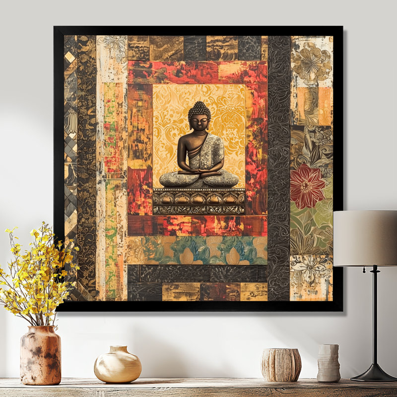 Divine Echoes Of Buddhism III - Art mural impression bouddhiste, H 16 po x l 16 po, Noir