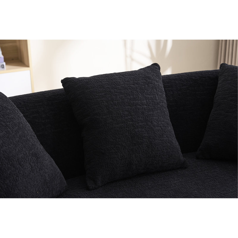 Chenille noire désossée 2 en noir 049s, mise à niveau, 3 coussins, modulaire minimaliste pour la maison et le bureau, profil d'espace, 30 chenilles en mousse compressée avec salon approprié, invité