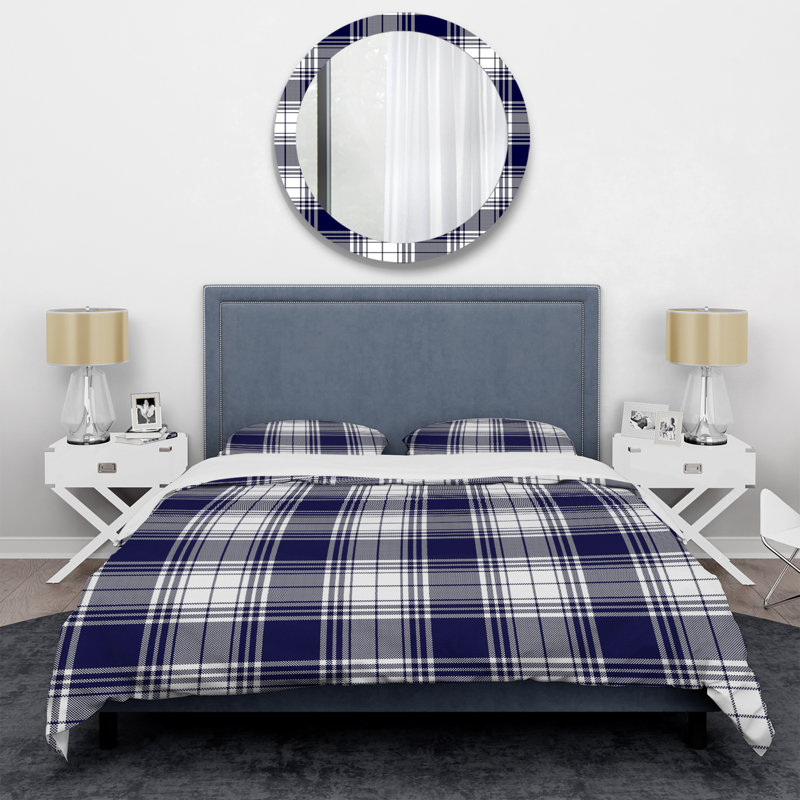 Tartan à carreaux bleu et blanc - Ensemble de housse de couette abstrait - Microfibre de polyester