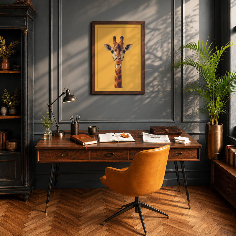 Gentle Giraffe Modern - Framed Print, Walnut, A4 - 29.7 x 21.0 cm