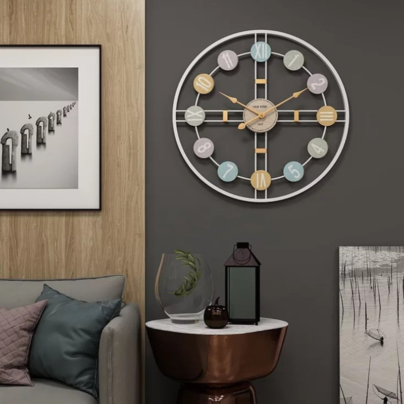 Dozier Metal Wall Clock, White/Gold