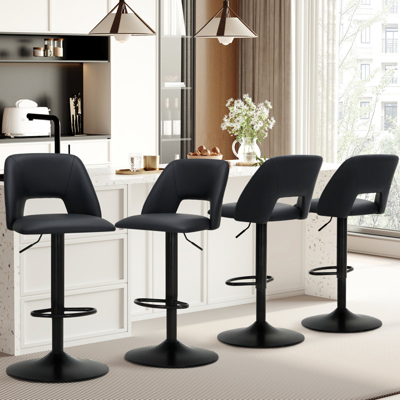 Swivel Adjustable Height Bar Stool Upholstered Counter Stool, 4, Black