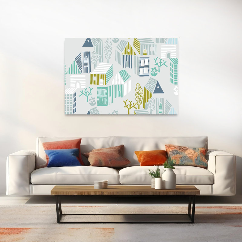 «Whimsical Village», motif géométrique abstrait, impression d'art moderne, H 40 po x l 60 po