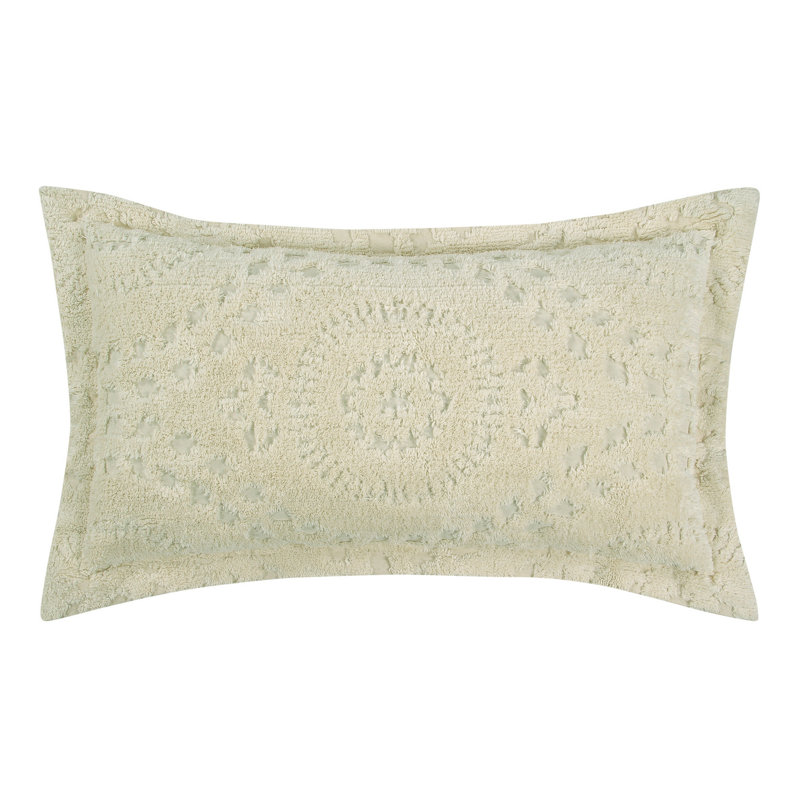 Rio Collection 100% Cotton Chenille Tufted King Size Pillow Sham, Medallion Design, Soft Breathable Decorative Pillow Cover, OEKO-TEX Certified, Machine Washable, All-Season , 20" x 36", Ivory