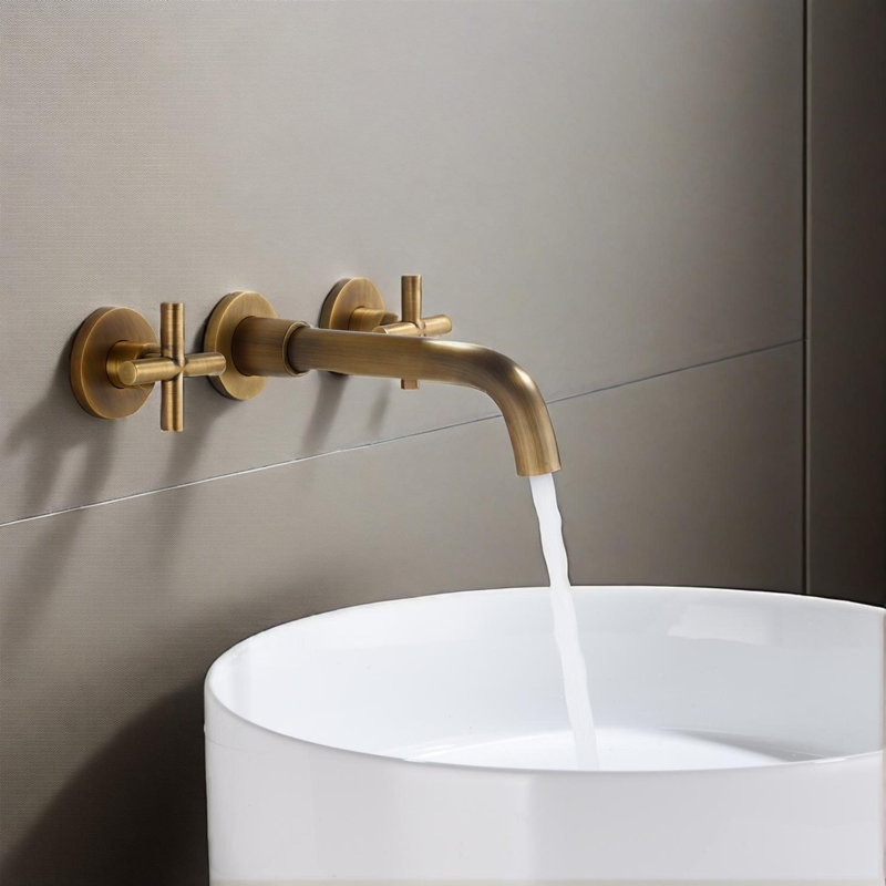 Robinet de lavabo mural avec drain escamotable (sans trop-plein), Bronze / nickel brossé