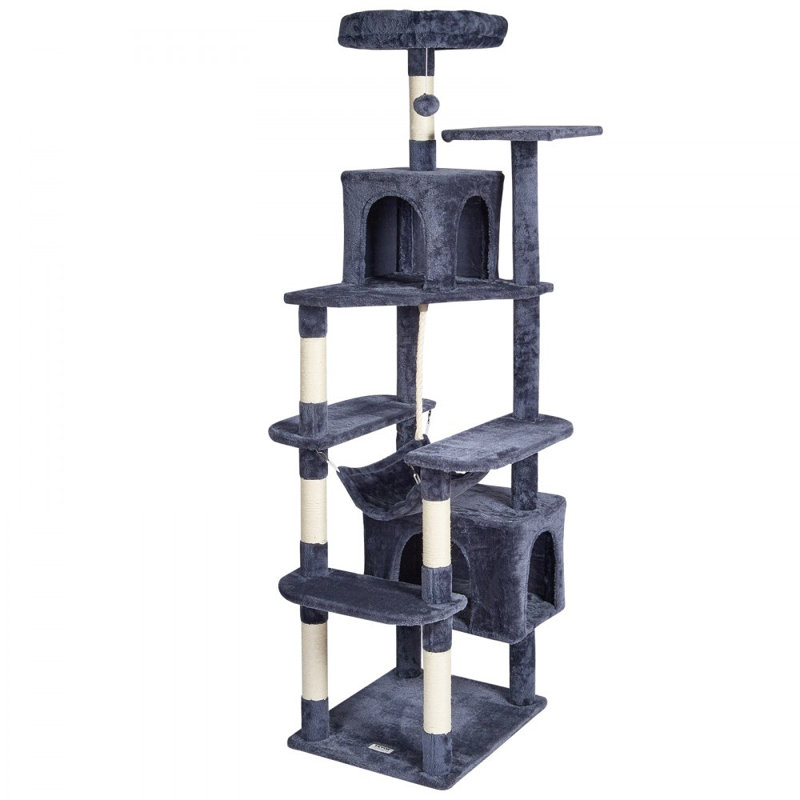Cat Tree 72" Cat Tower with 2 Cat Condos Sisal Scratching Post Dark Grey