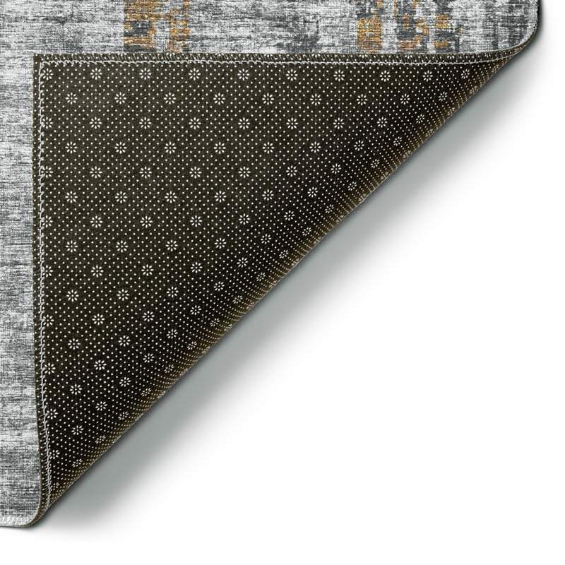 Tapis abstrait gris tissé à la machine, Rectangle 5 pi x 7 pi 6 po
