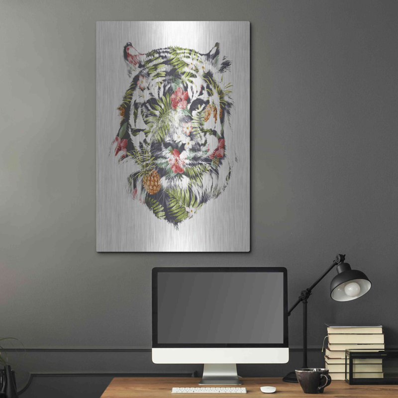 «Tropical Tiger» par Robert Farkas, art mural en métal, H 16 po x l 12 po