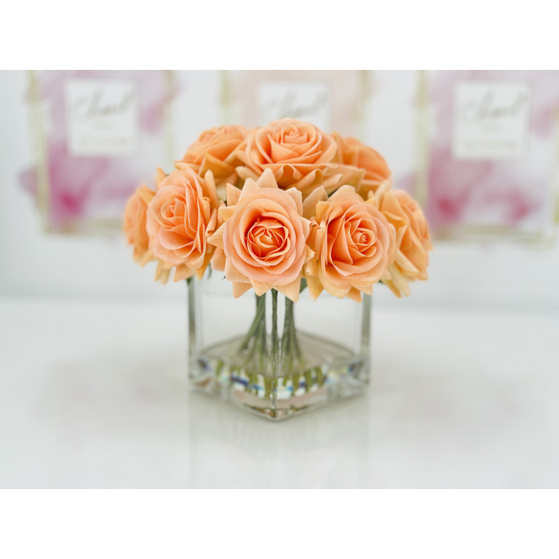 Centre de table artificiel Real Touch Rose, Orange