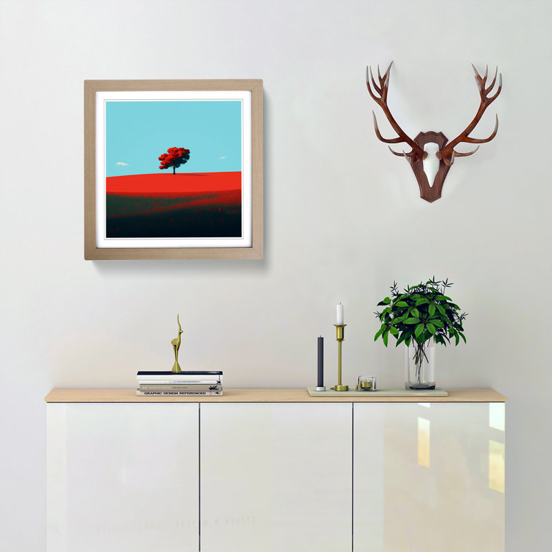 Poppy Field Minimalism - Framed Print, Oak