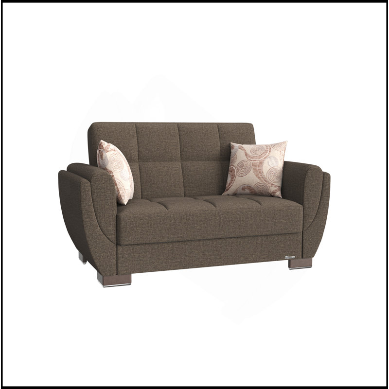 Causeuse convertible rembourrée avec rangement en polyester brun