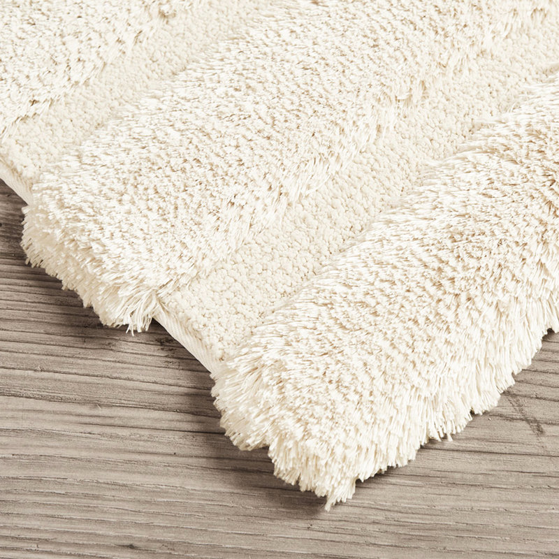 21"W X 34"L Bath Mat, 100% , Stripe, Stain , Non-Skid, Easy To Wash 21X34" Bathroom , Macro-Spun Non-Skid Back, Wheat