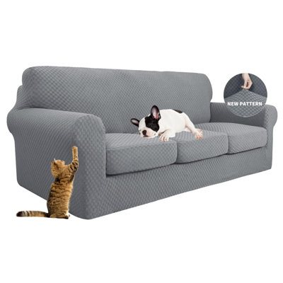 Latest Checkered 4 Pieces Couch Covers For 3 Cushion Couch High Stretch Thickened Sofa Cover For Dogs Pets Elastic Slipcovers Living Room Furniture Pr