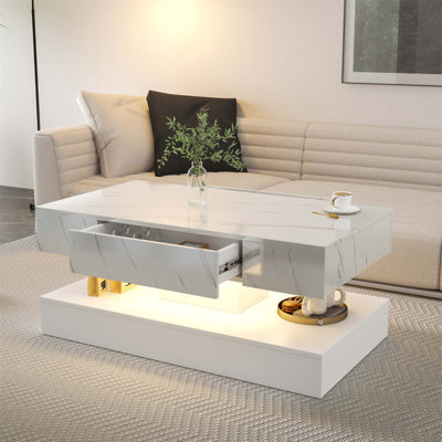 Table basse haute 16,93 po à DEL, conception moderne avec rangement, éclairage RVB pour le salon et la décoration intérieure
