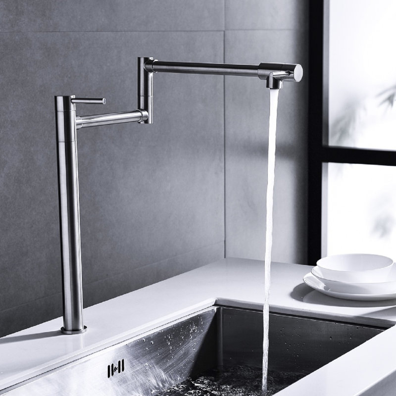 Pot Filler Faucet Extension - Brushed Nickel, Arm For Convenient Filling, Double Handles To Stable Water Flow, Surface, Quiet Flow Aerator