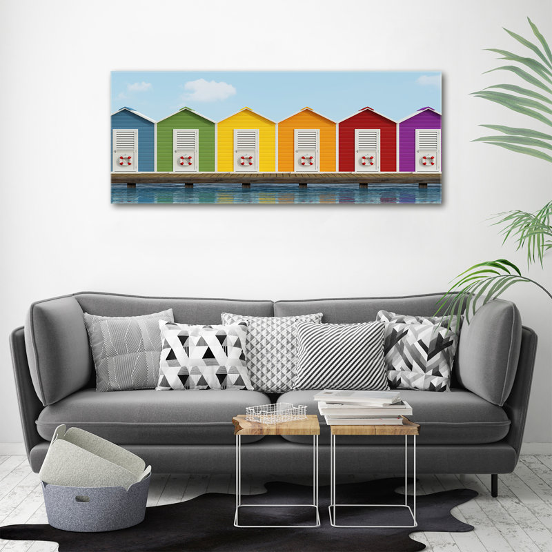 Beach cabins 1 Piece Wall Art, 50cm H x 125cm W x 2cm D, Canvas