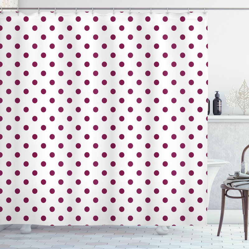  Rideau de douche simple à pois colorés, H 69 po x l 75 po, Prune / blanc