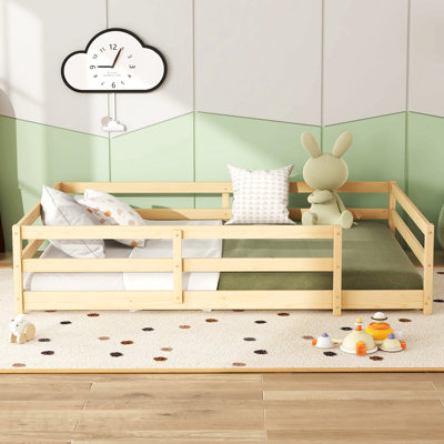 Lit double au sol, lit au sol avec clôture Montessori, lit double pour enfants Montessori, lit au sol en bois Montessori pour enfants, filles, garçons, chêne.