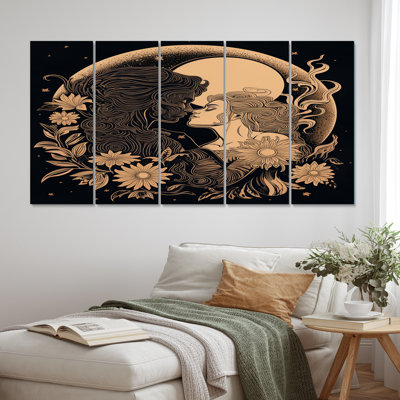 «Twin Flame Love Story Tender Couple» - décoration murale couple - 5 panneaux égaux