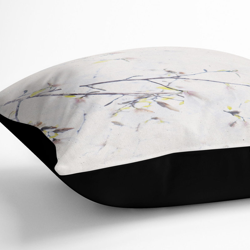 Branch of a White Magnolia Tree Cushion with Filling, Black, 40cm H x 40cm W x 15cm D