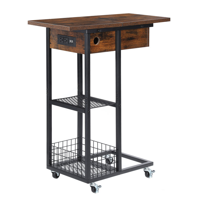 Jerolim Solid Wood Top End Table and Built-In Outlets