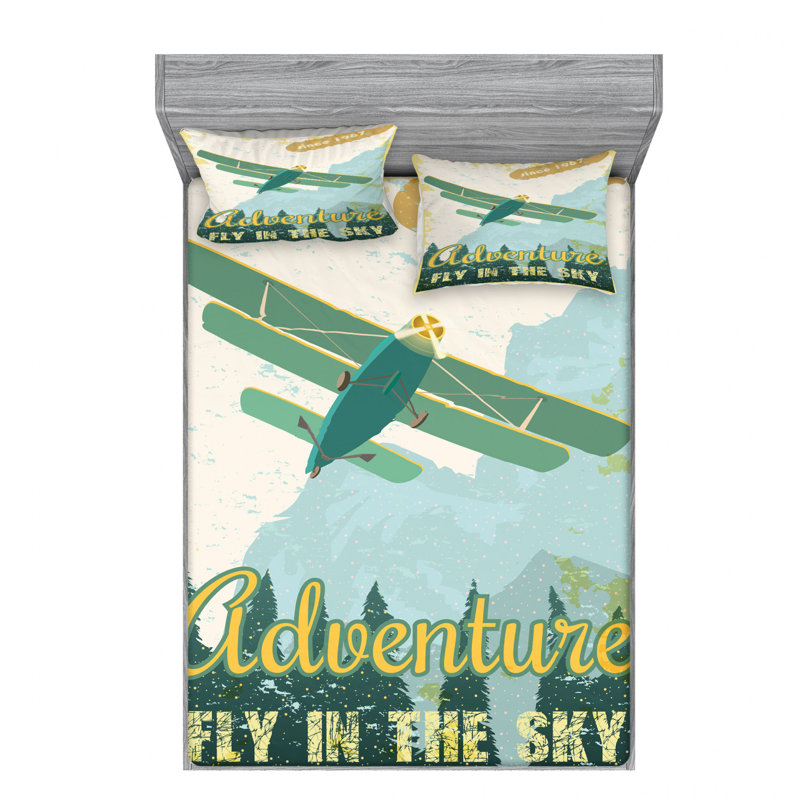 Ensemble de draps Old School Plane In The Sky Trees, Ensemble de draps pour lit double avec 2 taies d'o