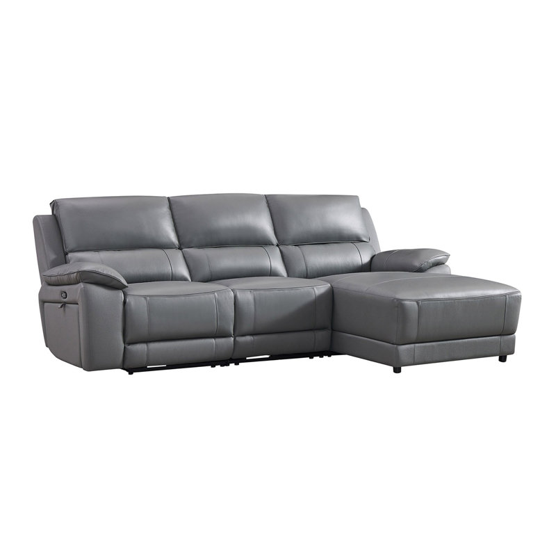 Canapé modulaire inclinable électrique en cuir Carrabelle, Face à la droite, Cuir véritable gris