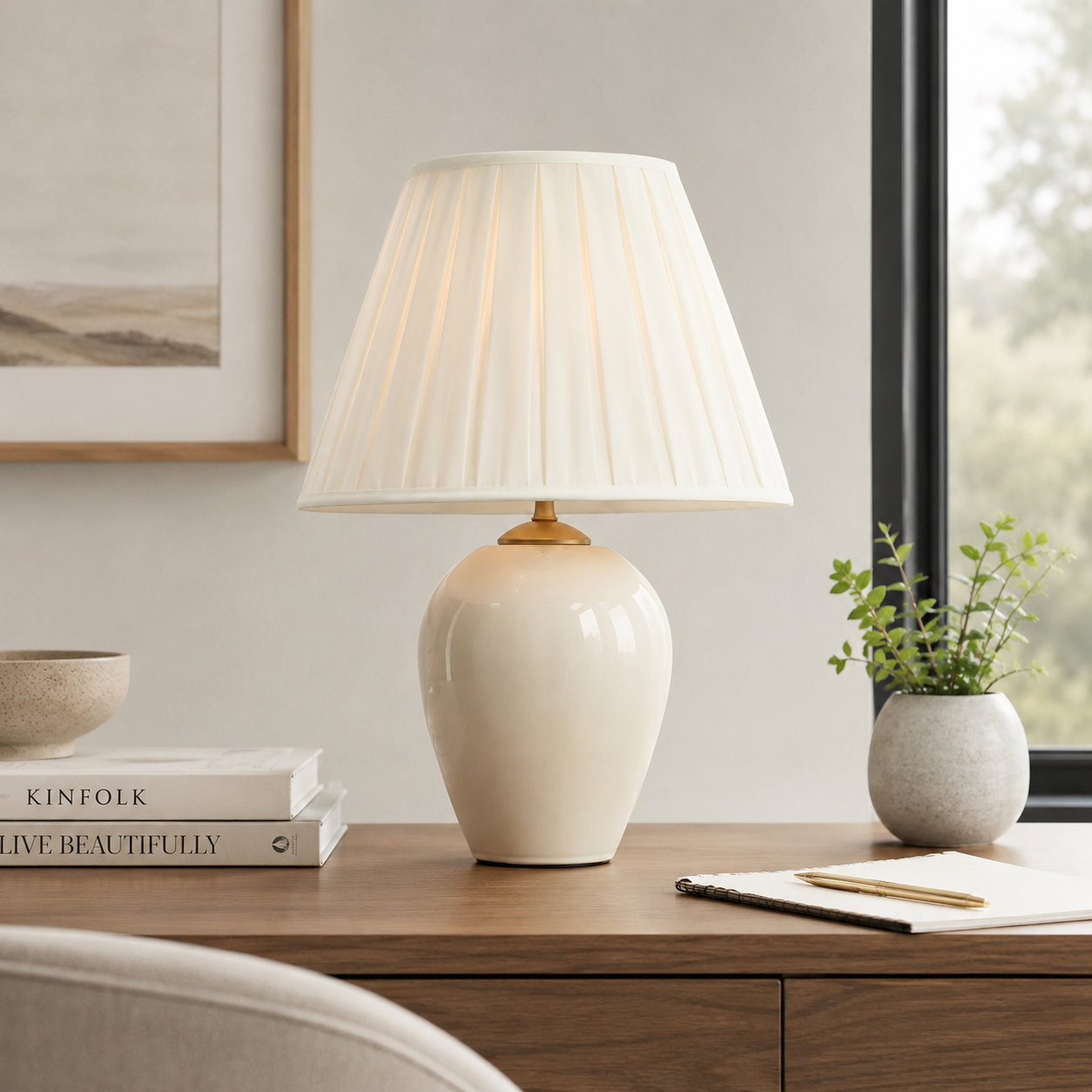 Dimmable Ceramic Table Lamp, White