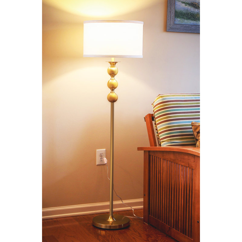 Riley 60 in. Mid-Century Modern LED Energy Efficient Floor Lamp with Fabric Drum Shade