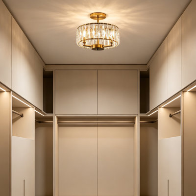 K9 Crystal Gold Ceiling Light, 3-Light Modern Mini Crystal Semi-Flush Mount Chandelier With E12 Base For Living Room, Hallway, Dining Room & Bedroom