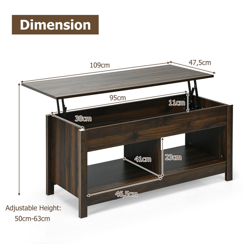 Lift Top Coffee Table with Storage, Brown