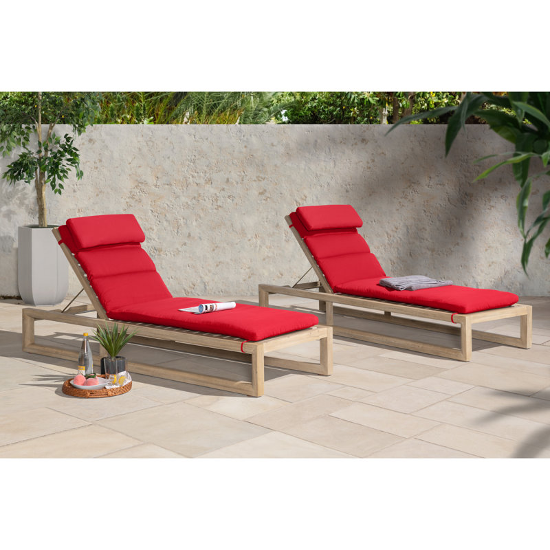 Sehrish 83" Long Reclining Single Chaise With Sunbrella Cushion Covers, Canvas Jockey Red Sunbrella® Canvas