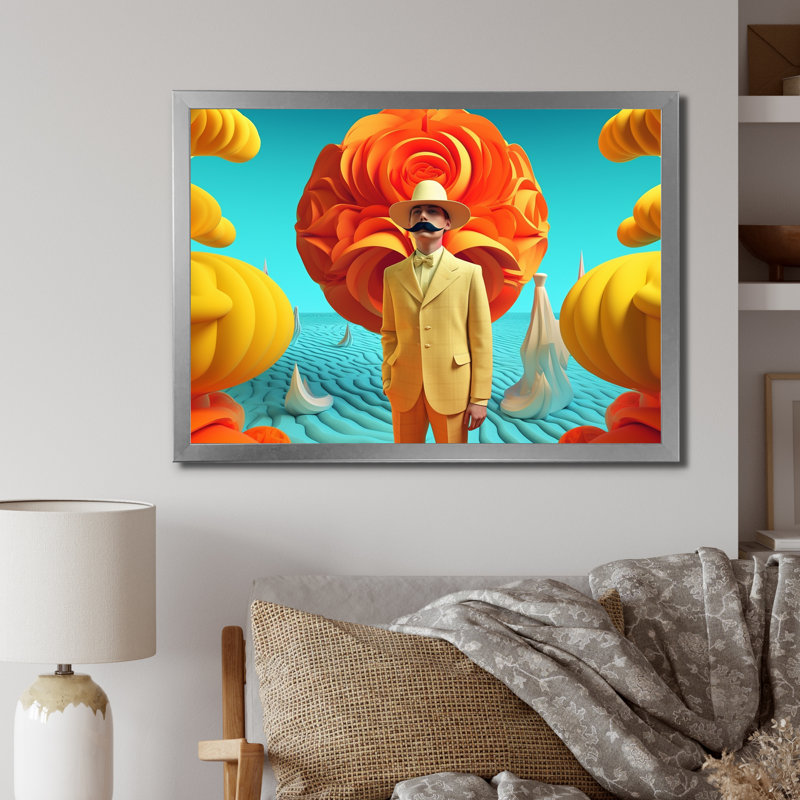 Hommage à Dali, portrait d'homme sur toile, Cadre simple argenté, H 24 po x l 32 po x P 1 po