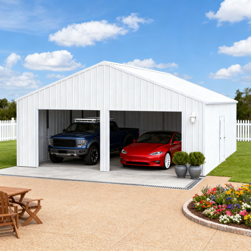 Remise de garage double 22 pi x 23 pi en acier - Remise de rangement robuste en métal crème