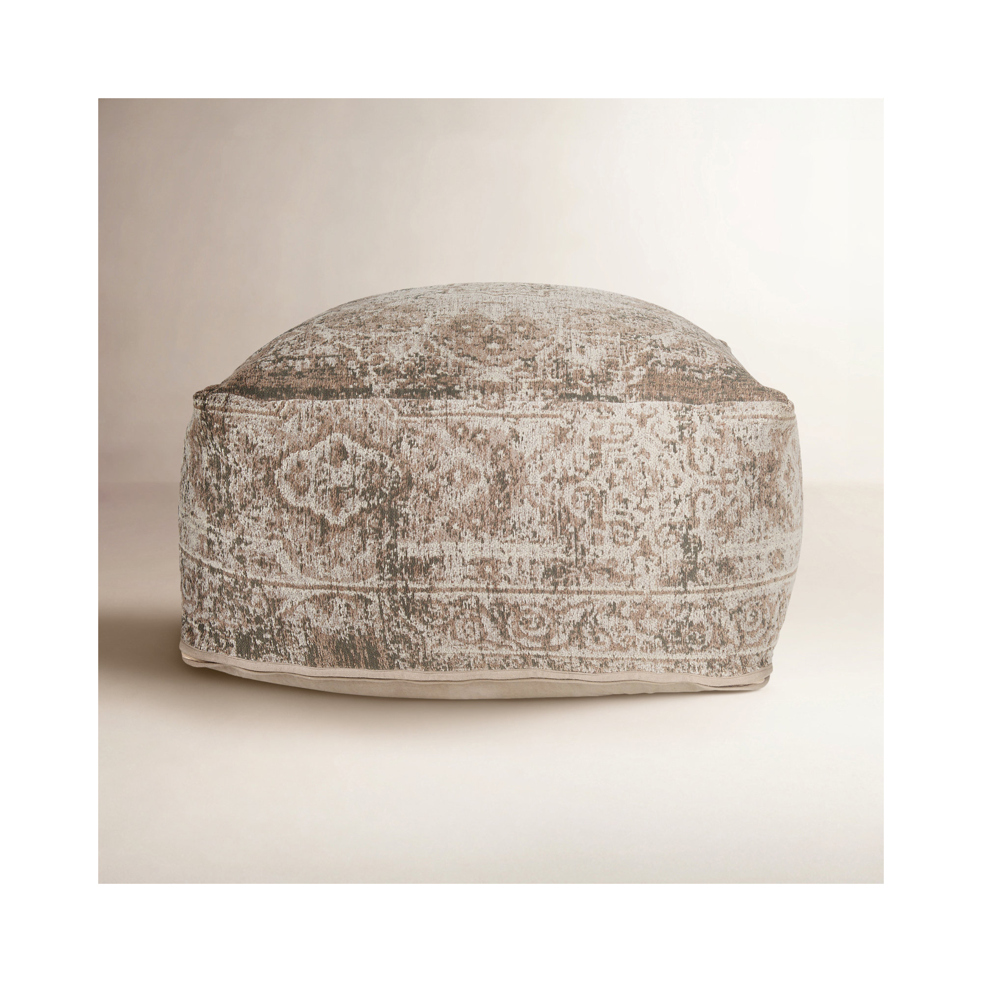 Katya Upholstered Pouf, Taupe Cotton Blend