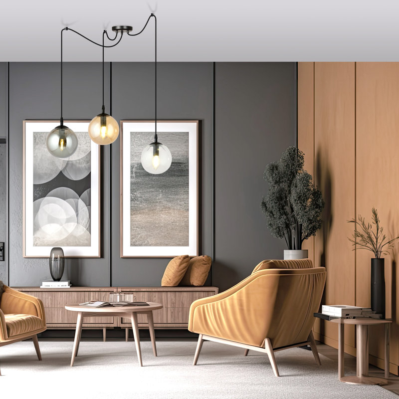 Garnes 3 - Light Sphere Pendant, Graphite/Gold/Clear