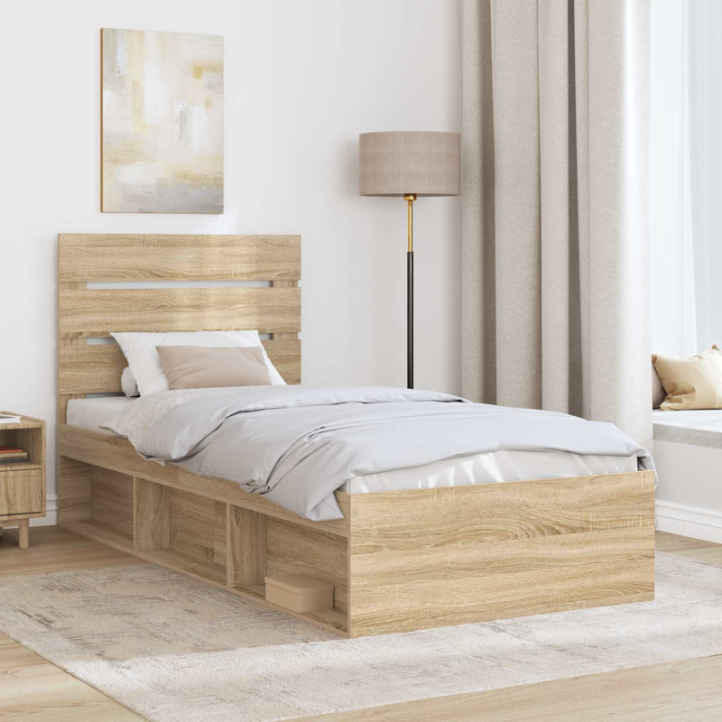 Solid Wood Bed, 100 x 200cm, Sonoma